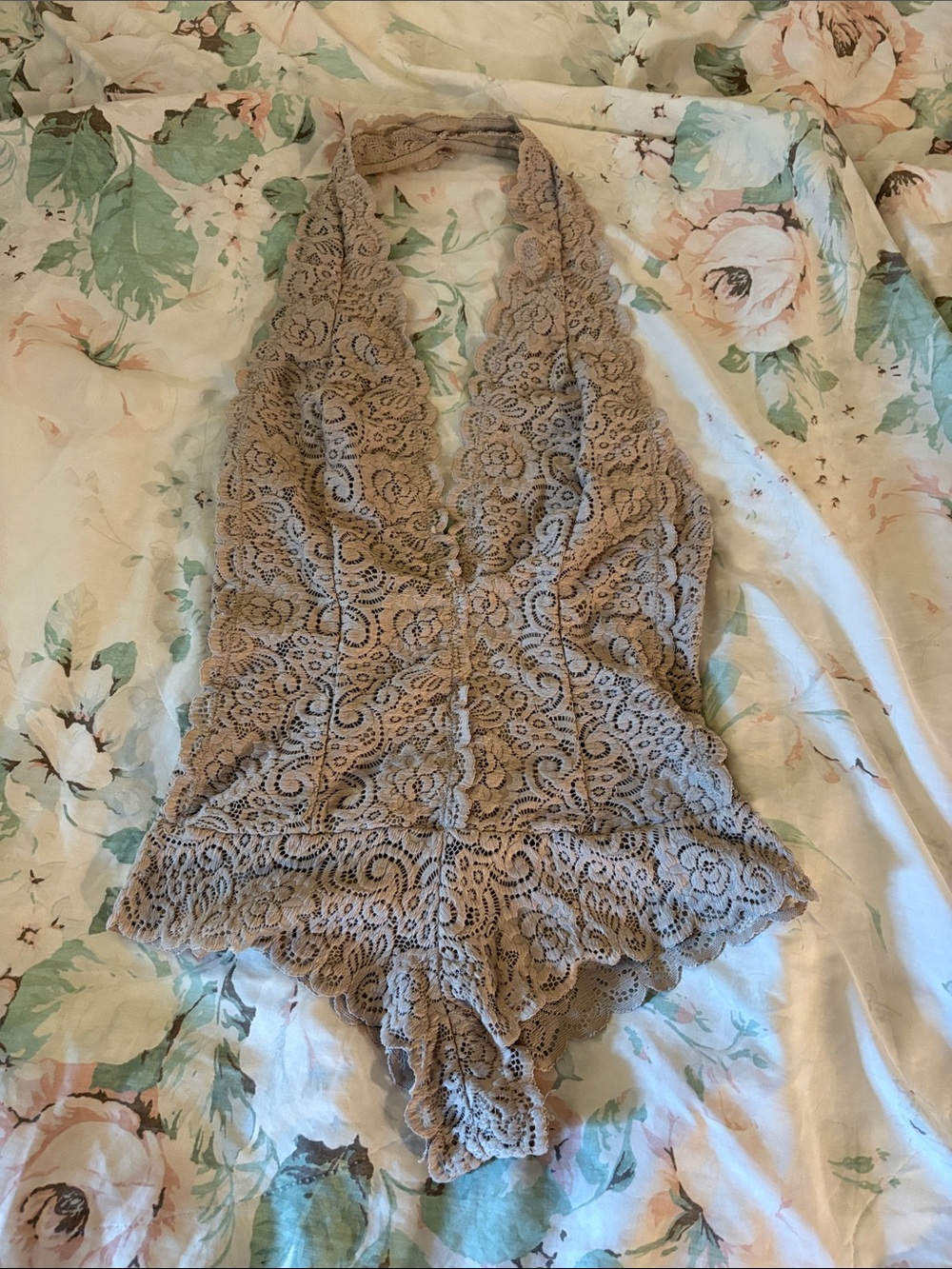 Wishlist Taupe Lace Halter Bodysuit
